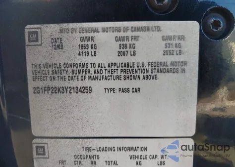 2000 Chevrolet Camaro from USA, damaged, VIN 2G1FP22K3Y2134259